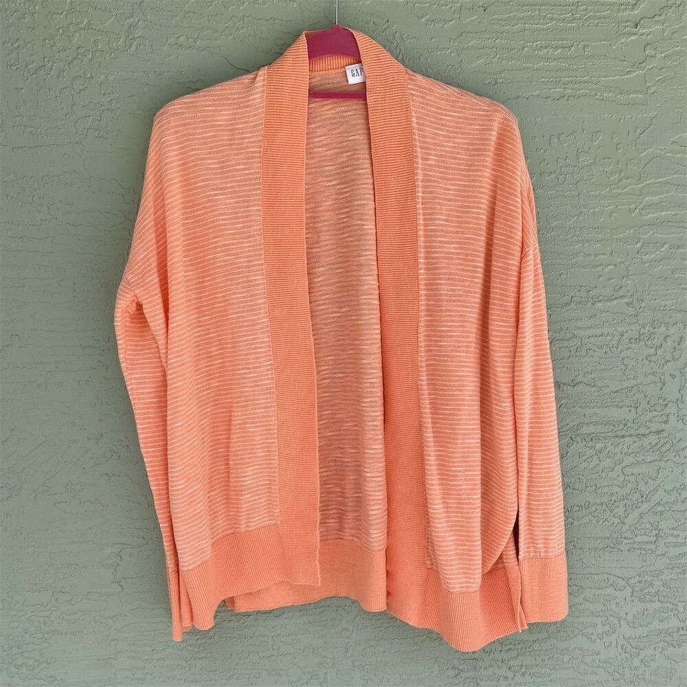 Gap Women's Striped Open-Front Cardigan Sweater Orange Size S